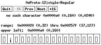 "NBSP: xfd(1) utility with 0xProto font displayed"